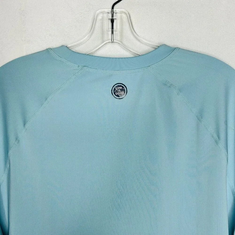 Life Is Good Men's Sz M Crewneck T-Shirt Long Sleeve Blue UPF 50 Stretch NWT NEW